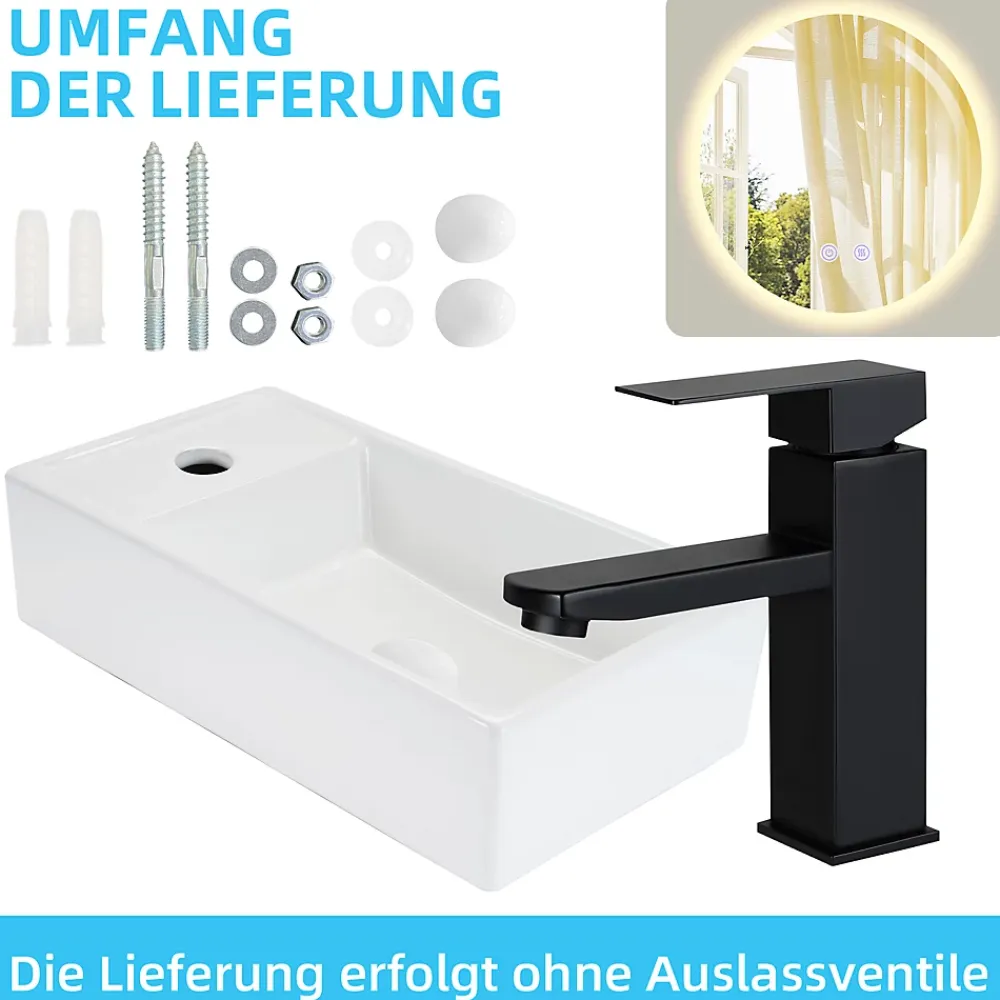 Plan Simple Vasque|zmh Lavabo Carré Céramique Mural 40x22x10cm, Blanc Avec Trou Pour Robinet