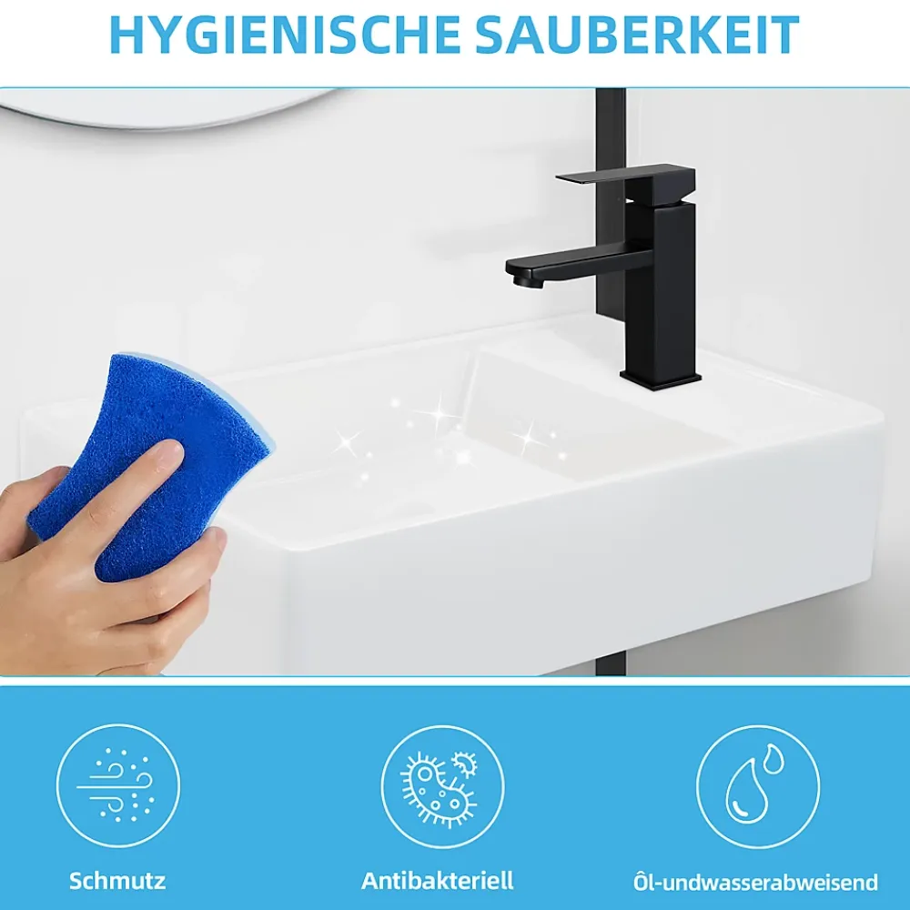 Plan Simple Vasque|zmh Lavabo Carré Céramique Mural 40x22x10cm, Blanc Avec Trou Pour Robinet