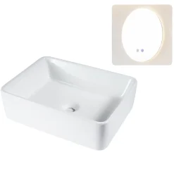 Plan Simple Vasque|zmh Lavabo Carré Céramique à Poser, 48x37x13,5cm, Finition Nano Effet Lotus, Blanc