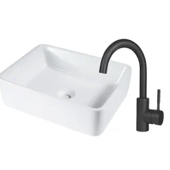 Plan Simple Vasque|zmh Lavabo Carré Céramique à Poser, 48x37x13,5cm, Finition Nano Effet Lotus, Blanc