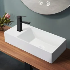 Plan Simple Vasque|zmh Lavabo Carré En Céramique à Poser, 40x22x10cm, Blanc, Avec Trou Pour Robinet.