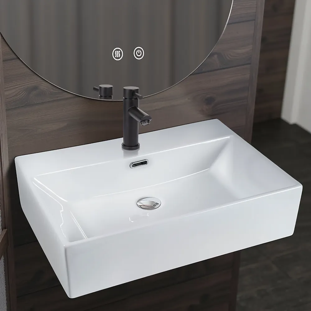 zmh Lavabo Carré En Céramique à Poser 51x42x15cm Blanc
