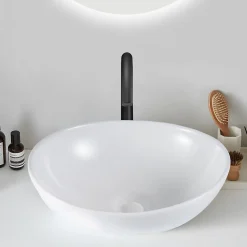 zmh Lavabo Ovale Céramique à Poser, 41x33x14,5cm, Nano Effet Lotus, Blanc.