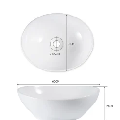 zmh Lavabo Ovale Céramique à Poser, 41x33x14,5cm, Nano Effet Lotus, Blanc.