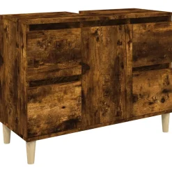 zmh Meuble d'évier chêne fumé 80x33x60 cm bois d'ingénierie