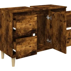 zmh Meuble d'évier chêne fumé 80x33x60 cm bois d'ingénierie