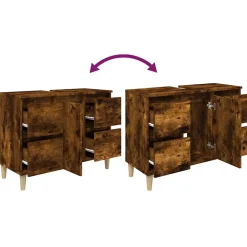zmh Meuble d'évier chêne fumé 80x33x60 cm bois d'ingénierie