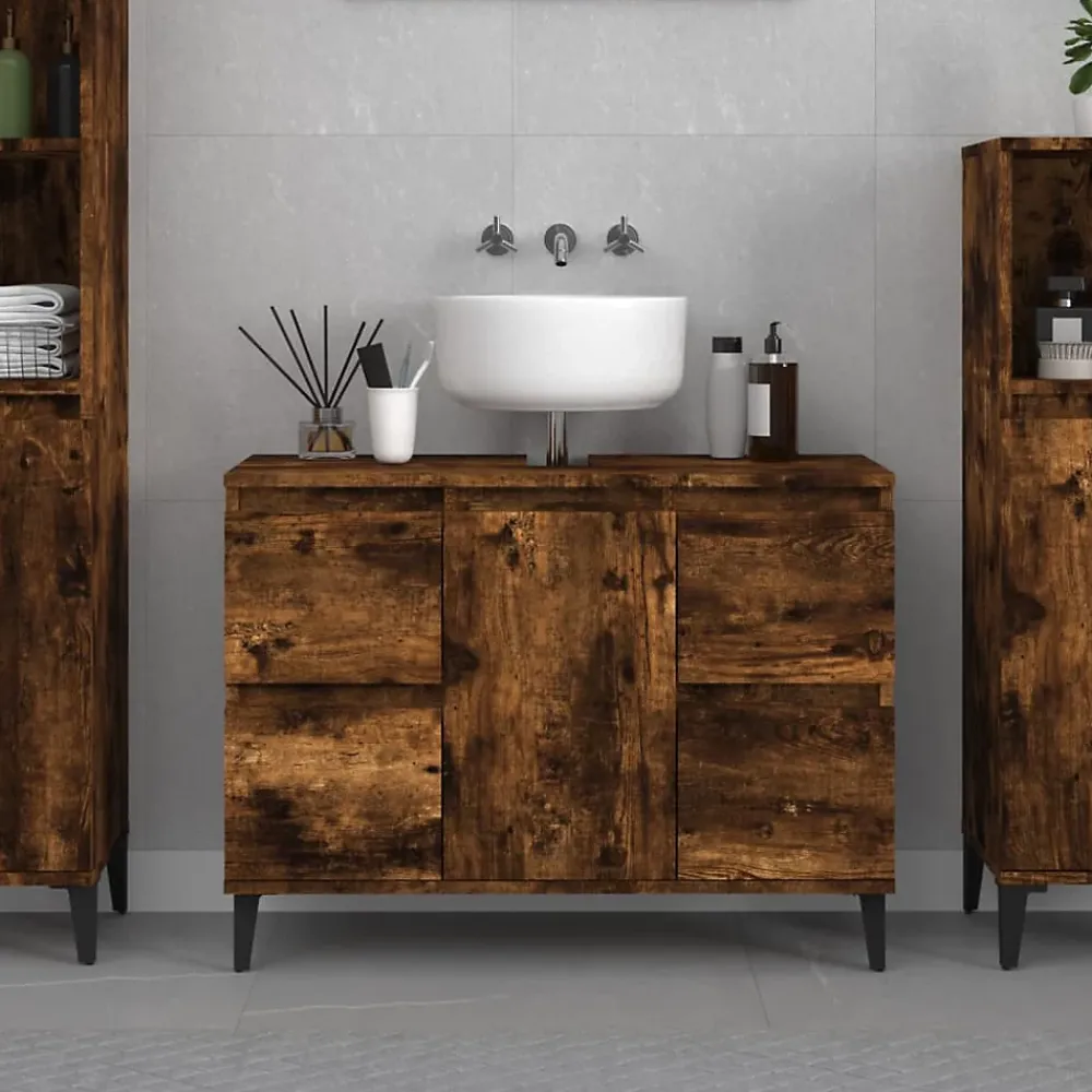 zmh Meuble d'évier chêne fumé 80x33x60 cm bois d'ingénierie