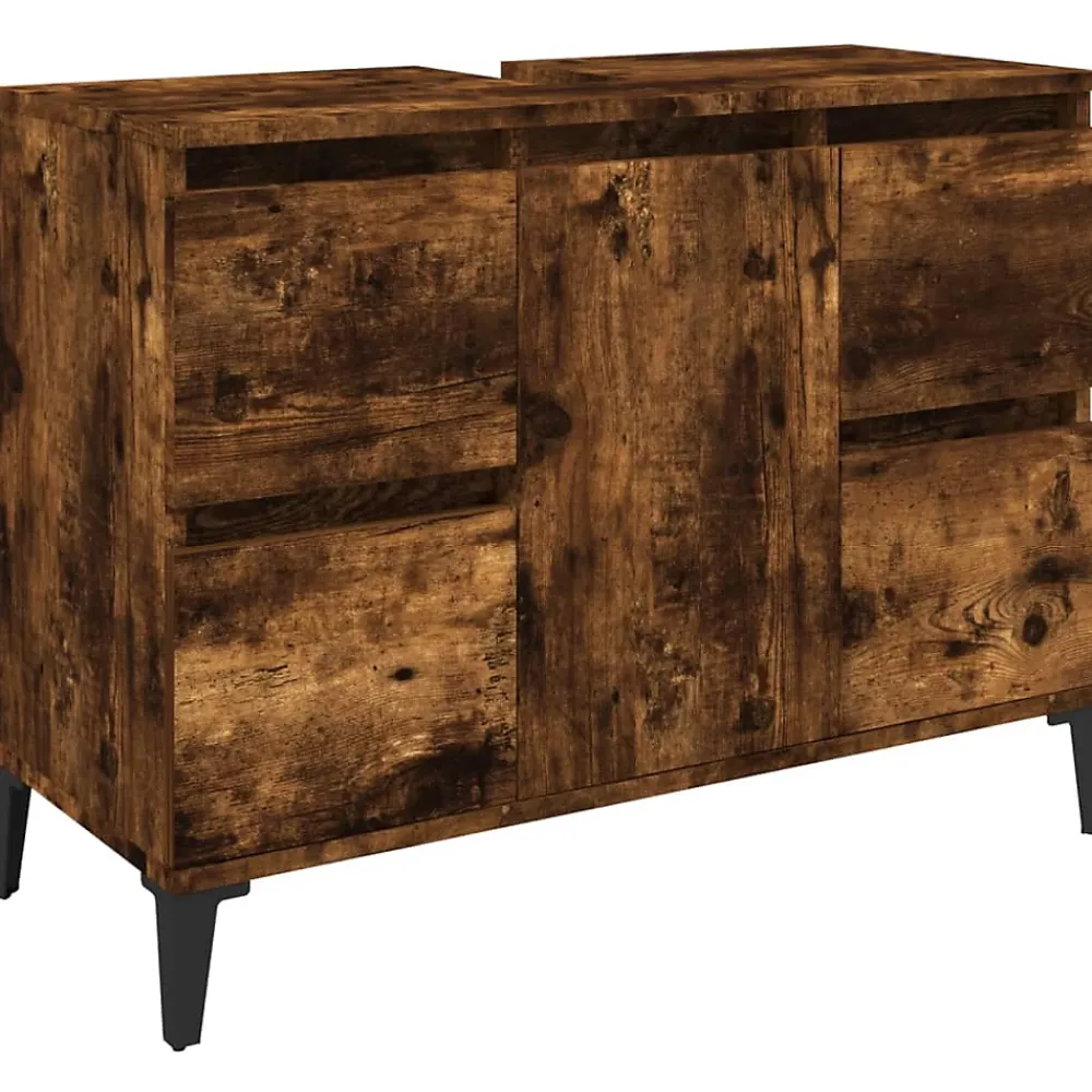 zmh Meuble d'évier chêne fumé 80x33x60 cm bois d'ingénierie
