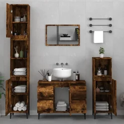 zmh Meuble d'évier chêne fumé 80x33x60 cm bois d'ingénierie