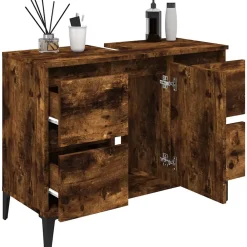 zmh Meuble d'évier chêne fumé 80x33x60 cm bois d'ingénierie