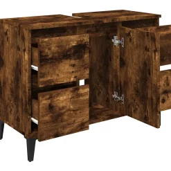 zmh Meuble d'évier chêne fumé 80x33x60 cm bois d'ingénierie