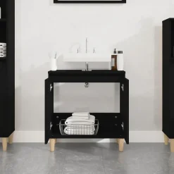 zmh Meuble d'évier noir 58x33x60 cm bois d'ingénierie