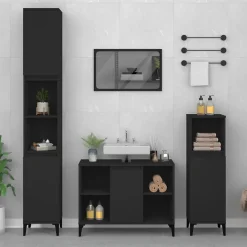 Meuble Wc|zmh Meuble d'évier noir 80x33x60 cm bois d'ingénierie