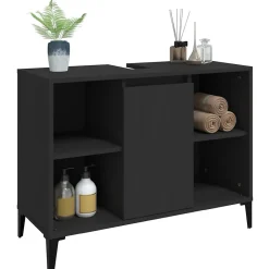 Meuble Wc|zmh Meuble d'évier noir 80x33x60 cm bois d'ingénierie