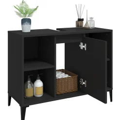 Meuble Wc|zmh Meuble d'évier noir 80x33x60 cm bois d'ingénierie