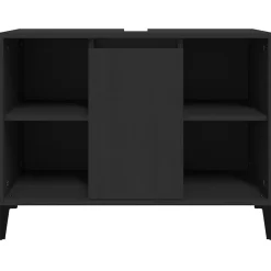 Meuble Wc|zmh Meuble d'évier noir 80x33x60 cm bois d'ingénierie