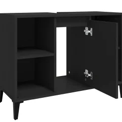 Meuble Wc|zmh Meuble d'évier noir 80x33x60 cm bois d'ingénierie