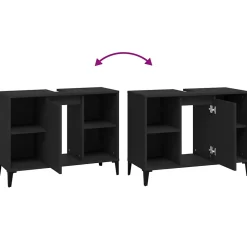 Meuble Wc|zmh Meuble d'évier noir 80x33x60 cm bois d'ingénierie