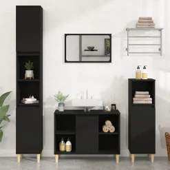 Meuble Wc|zmh Meuble d'évier noir 80x33x60 cm bois d'ingénierie