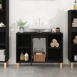 Meuble Wc|zmh Meuble d'évier noir 80x33x60 cm bois d'ingénierie