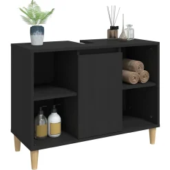 Meuble Wc|zmh Meuble d'évier noir 80x33x60 cm bois d'ingénierie
