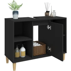 Meuble Wc|zmh Meuble d'évier noir 80x33x60 cm bois d'ingénierie
