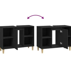 Meuble Wc|zmh Meuble d'évier noir 80x33x60 cm bois d'ingénierie