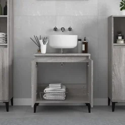 zmh Meuble d'évier sonoma gris 58x33x60 cm bois d'ingénierie