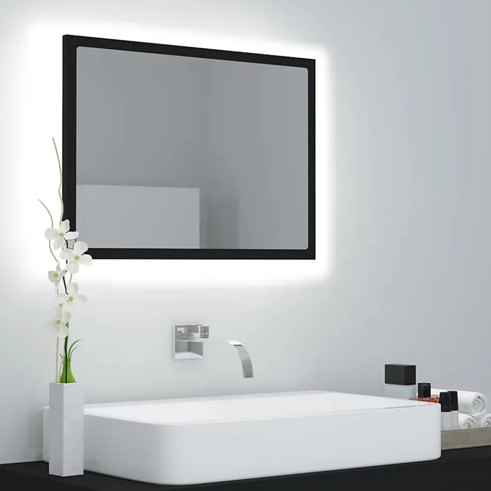 zmh Miroir à LED de salle de bain Noir 60x8,5x37 cm Acrylique