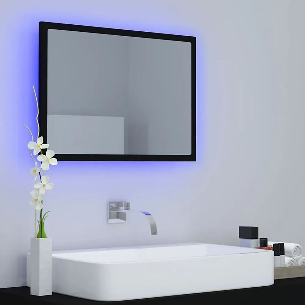 zmh Miroir à LED de salle de bain Noir 60x8,5x37 cm Acrylique