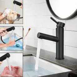 zmh Robinet de lavabo noir avec douchette extensible pour salle de bain et cuisine